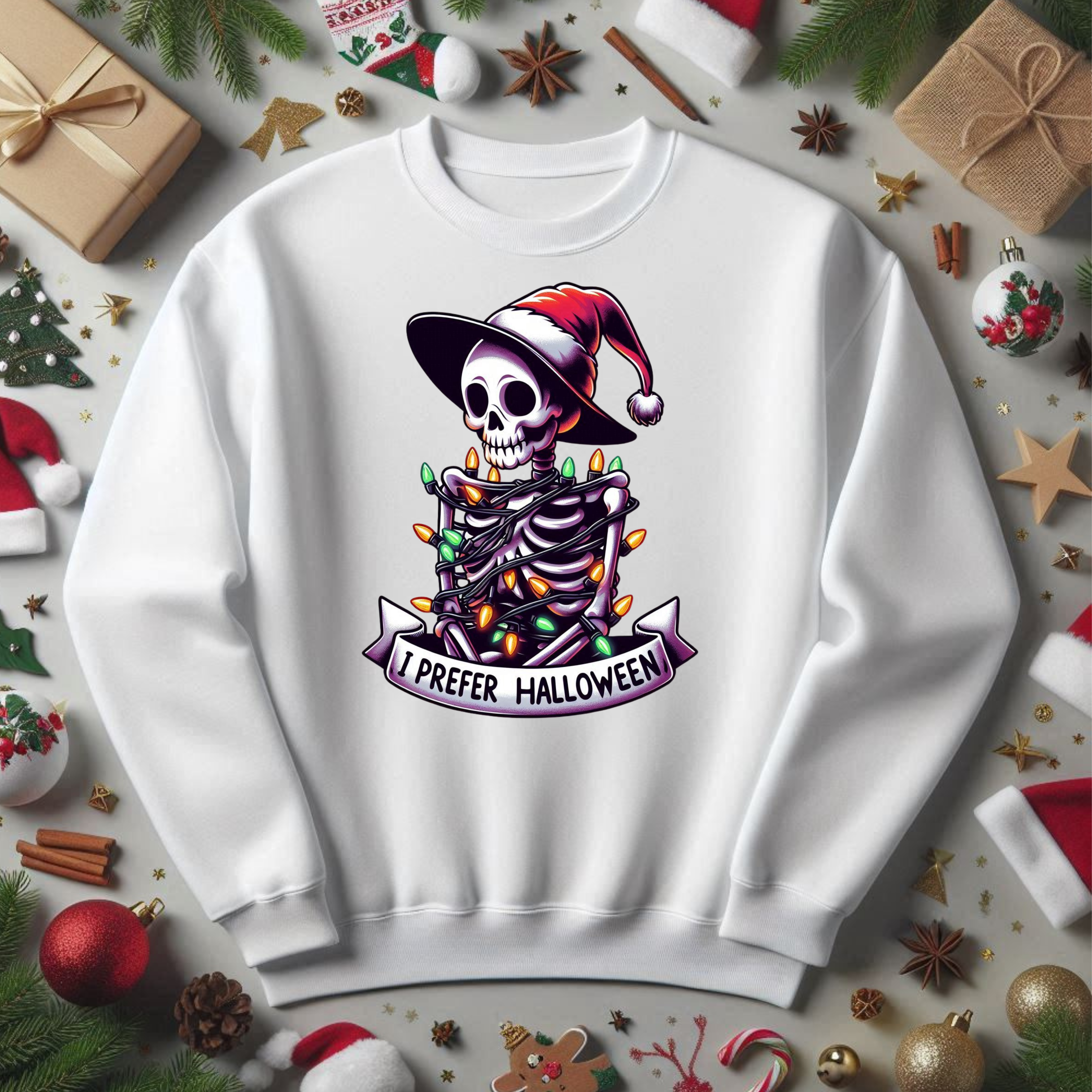 skeleton sweatshirt that says i prefer halloween